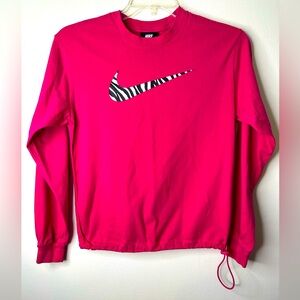 Nike, XS hot pink long sleeve shirt w/ zebra swoosh & adj waist/bottom.